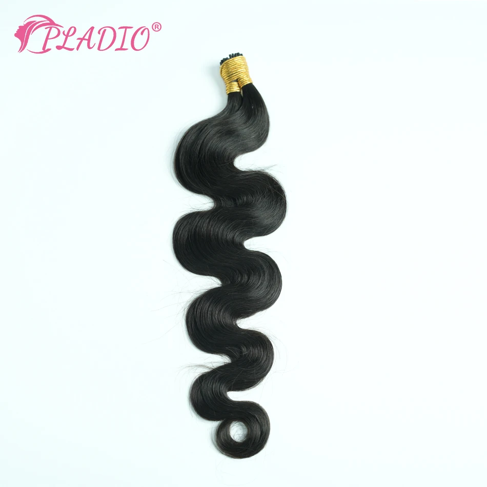 PLADIO Eu Dica Extensão Do Cabelo Humano Alta Qualidade Onda Do Corpo Do Cabelo 1.0 g/Pcs Cápsula Queratina Preto Natural Cutícula Alinhada Fusão Cabelo