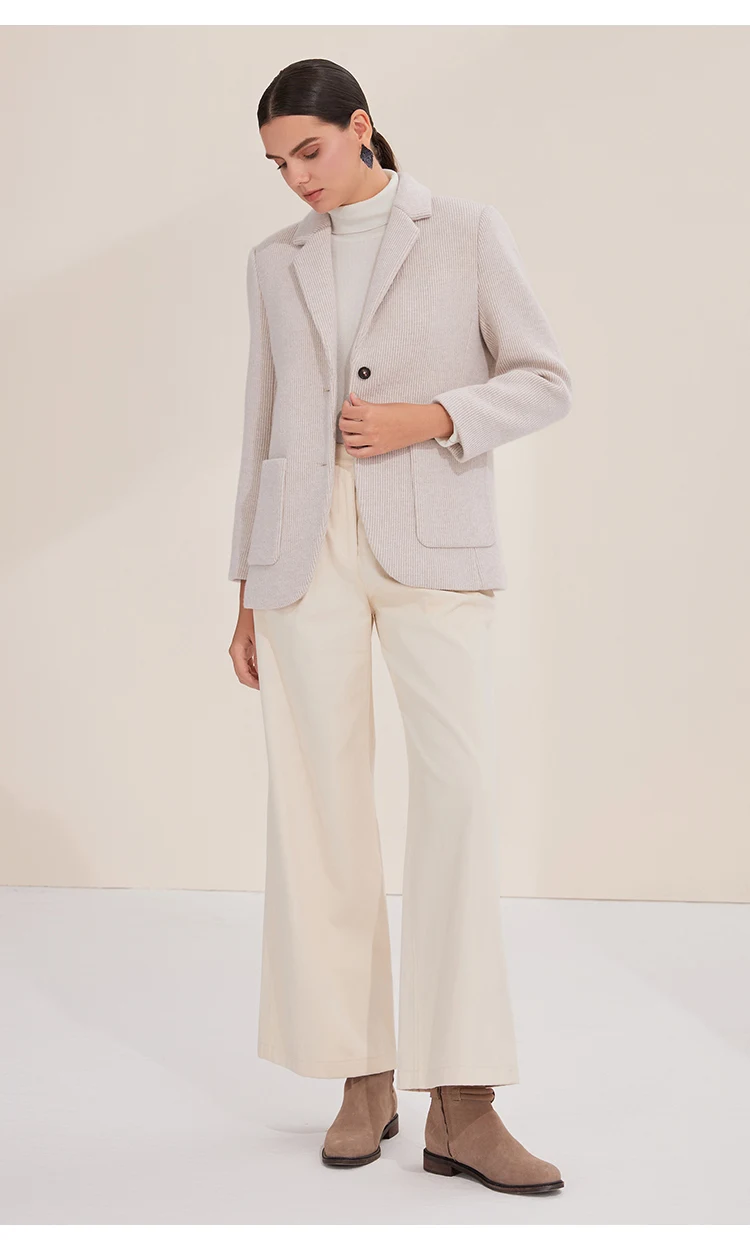 BY4521228 Damen Blazer aus weicher Wolle mit Strickstruktur, Reverskragen, Knopfleiste und Taschendetail, Winter, Büro, Freizeit – Detail 11