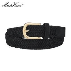 MaiKun Canvas Braided Belts for Women Fashion Adjustable Big Size Metal Pin Buckle Elastic Waistband High Quality Casual Style