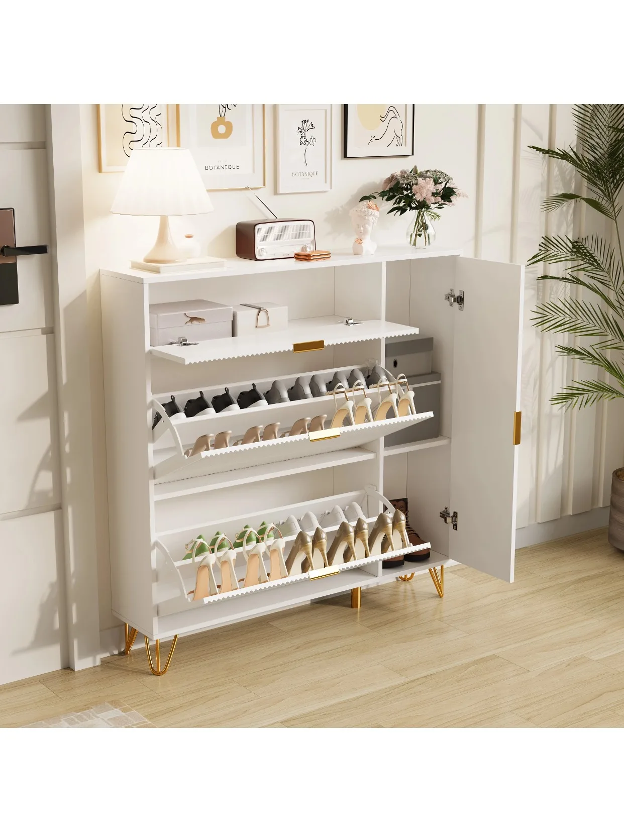Anajqaqia, 118,5×110×24 cm Schuhschrank für den Eingangsbereich, staubdichtes Schuhregal mit großem Fassungsvermögen, ultraschlanker Schuhschrank mit Kippdeckel, Aufbewahrungsschrank mit oberem Regal,