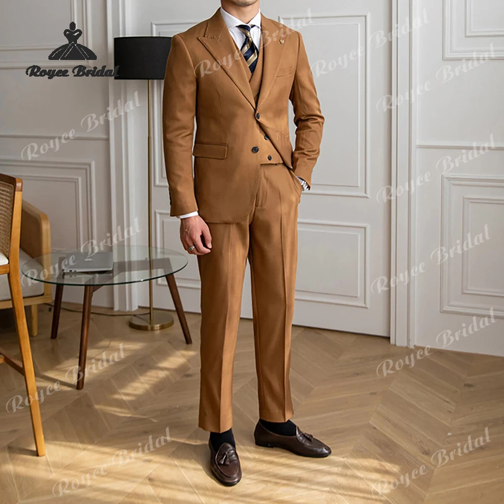 Pico lapela três peças único breasted ternos de casamento masculino 2026 fino cabido casual negócios noivo smoking traje homme mariage
