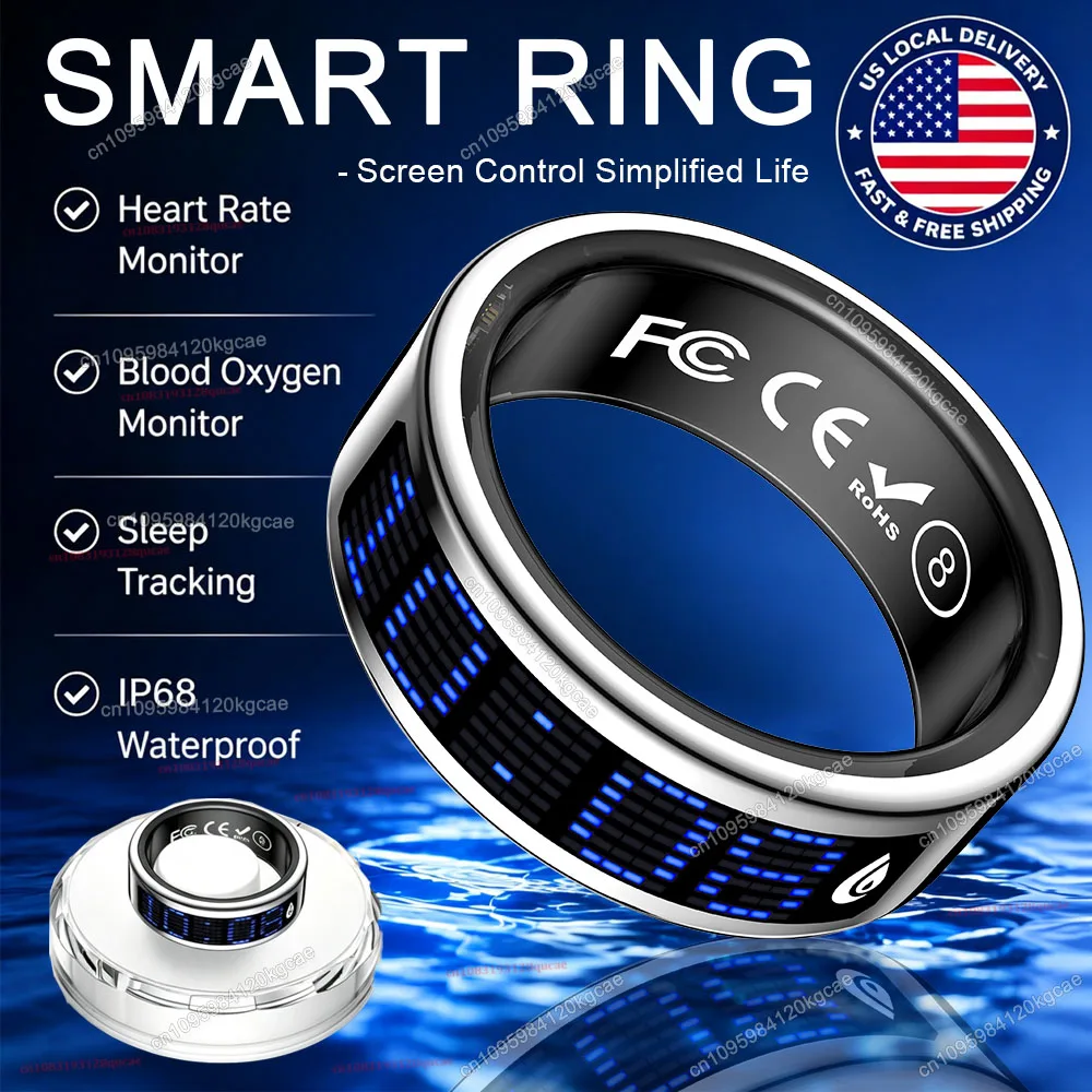 USA Local Smart Ring Muslim Counting Ring,Gesture Brush Video,Call Reminder Heart Rate Blood Oxygen Sleep Tracker Ring,Smart Ring with LED Display Screen and Charging Base