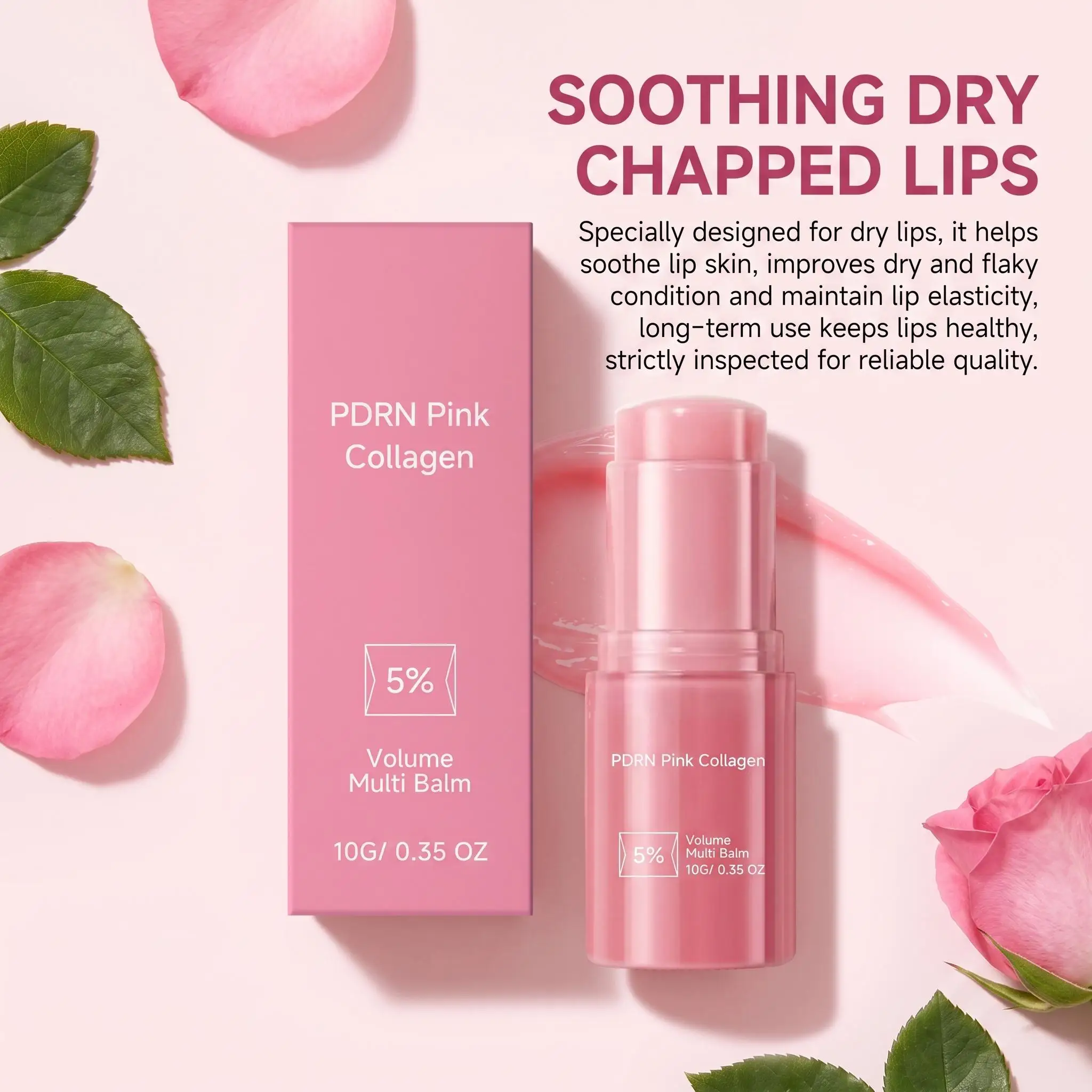 PDRN Pink Collagen Volume Lip Balm Plump Lips Fade Lip Lines Deep Hydrating Nourishing Repair Overnight Moisturizing Lip Care Stick
