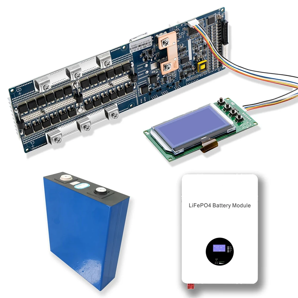 2.0 Lifepo4 V2 Seplos Smart BMS 8S 16S 100A 150A 200A With LCD NTC 24V 48V Lifepo4 Battery  BMS Energy Storage Deye Growatt