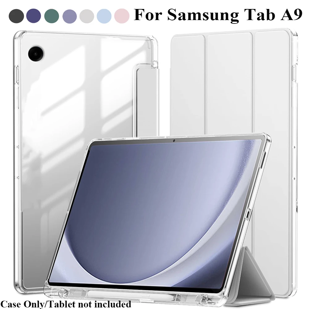 Klare Kristall-Tablet-Hülle für Samsung Tab A9 8,7 Zoll SM-X110/X115, Hybrid-Schutzhülle mit Stifthalter, Anti-Vergilbung