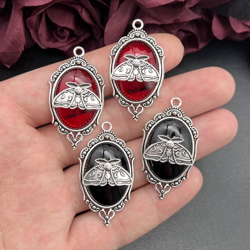 4pcs Gothic Moon Moth Silver Plated Charms