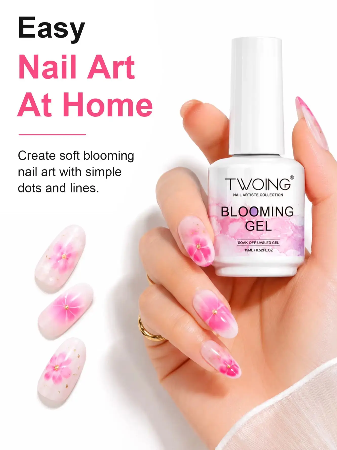 TWOING Blooming Gel 15ml UV LED Soak-Off Nagelkunst-Gel, Farbausbreitungseffekt, Marmor-Aura Aquarell-Steindesign DIY Maniküre