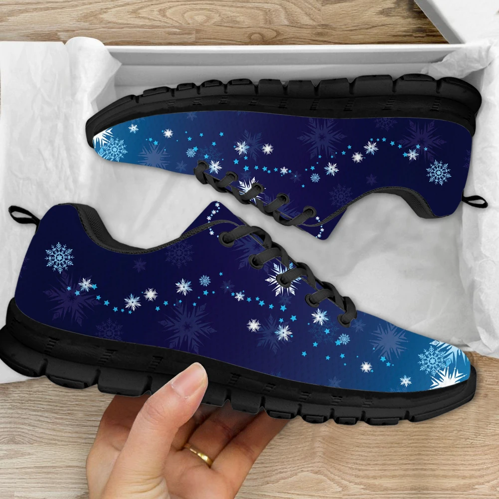 

INSTANTARTS Dark Blue Snowflake Pattern Non-Slip Classic Flats Lightweight Soft Sport Sneakers for Women Wear-Resistant Tennis