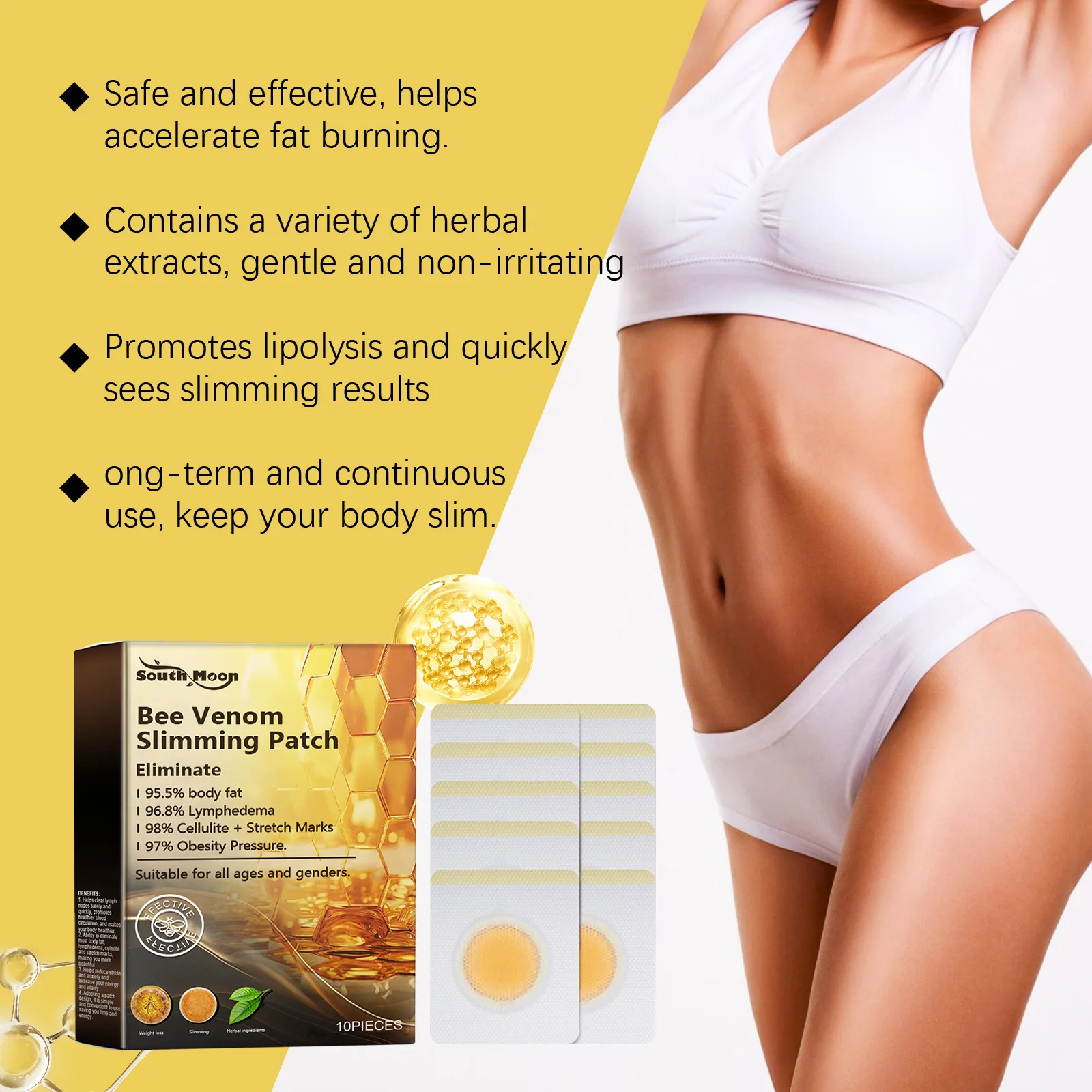 South Moon 10pcs Bee Venom Body Shaping Patch Belly Slimming Weight Loss Detox Abdominal Relieve Stress Muscle Tighten Patches