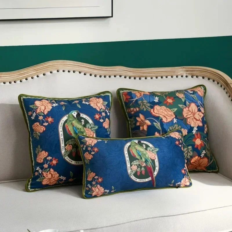 Poszewka na poduszkę z nadrukiem papugi, poduszki Flora Bird, luksusowy aksamit, dekoracyjna poszewka na poduszkę na sofę, nowoczesny salon, dom D — zdjęcie 2