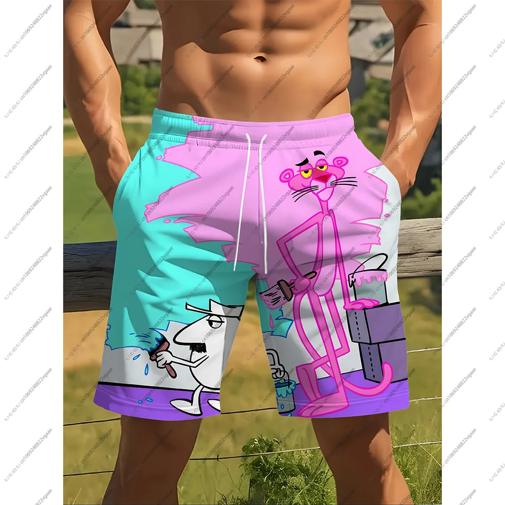 

Men Sportswear T Shirt Top Tee Kid Casual Street Gift MINISO Y2k Top Pink Panther Shorts Trouser Quick-Dry Swim Trunks Beachwear