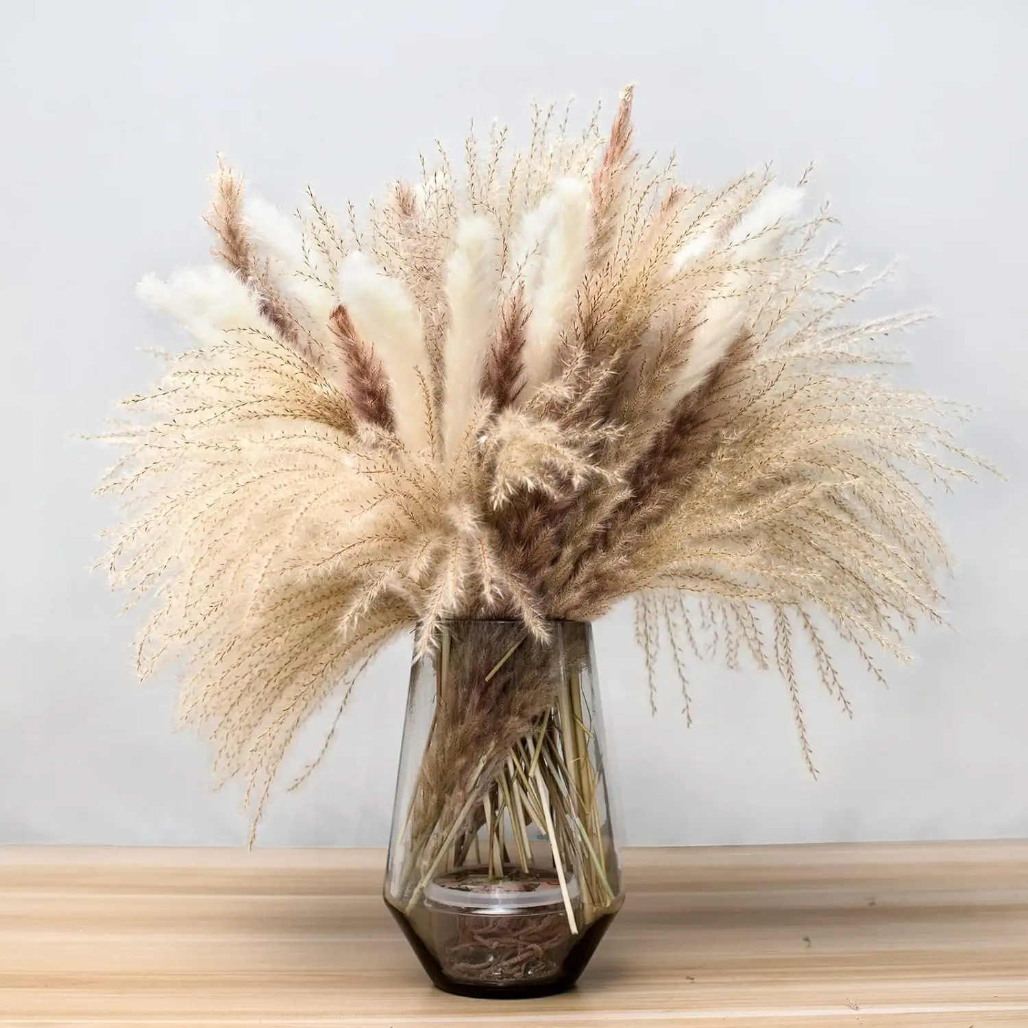 Natural Dried Pampas Grass Bouquet : Brown White Reed Pampas Floral Arrangements Decorations for Party Decor (60PCS)