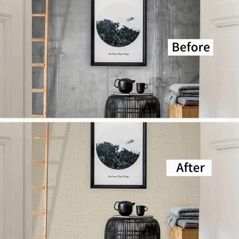 1 لفة من ورق جدران الكتان ذاتي اللصق سميك PVC المقاوم للماء ملصق حائط لغرفة المعيشة والمطبخ وغرفة النوم ورق حائط مزخرف