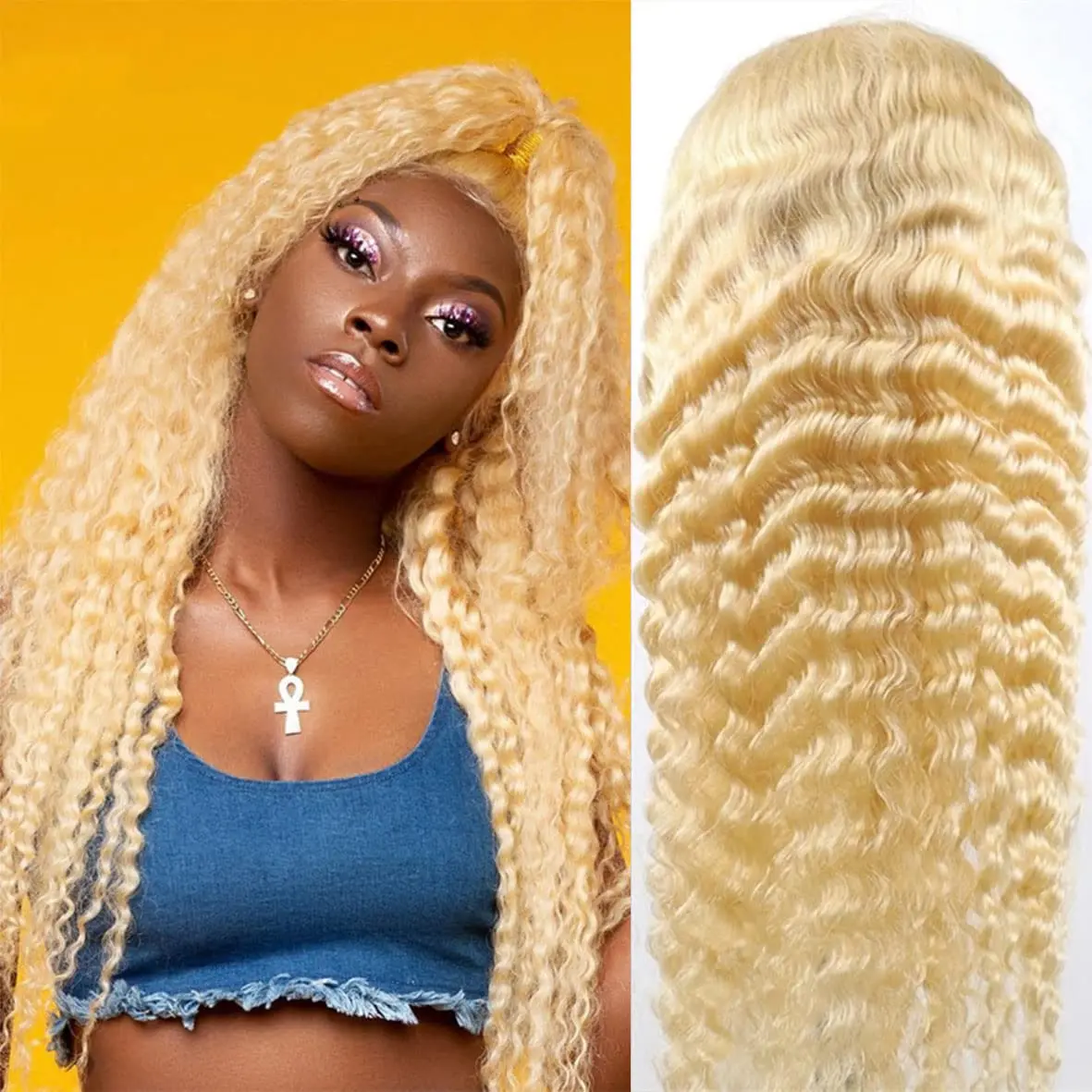 613 Blonde HD Lace Front Wig Brizilian Curly Human Hair 20 30 inch Deep Wave Wigs for Black Women 613 Lace Frontal Wigs