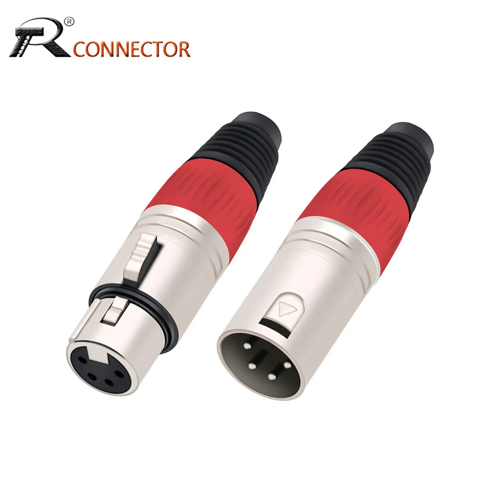 1pc 4Pin XLR Cable Connector,XLR Male Plug Female Jack Adapter,Zinc Alloy Case+Copper Contact Solder Type Cannon Terminal Jack