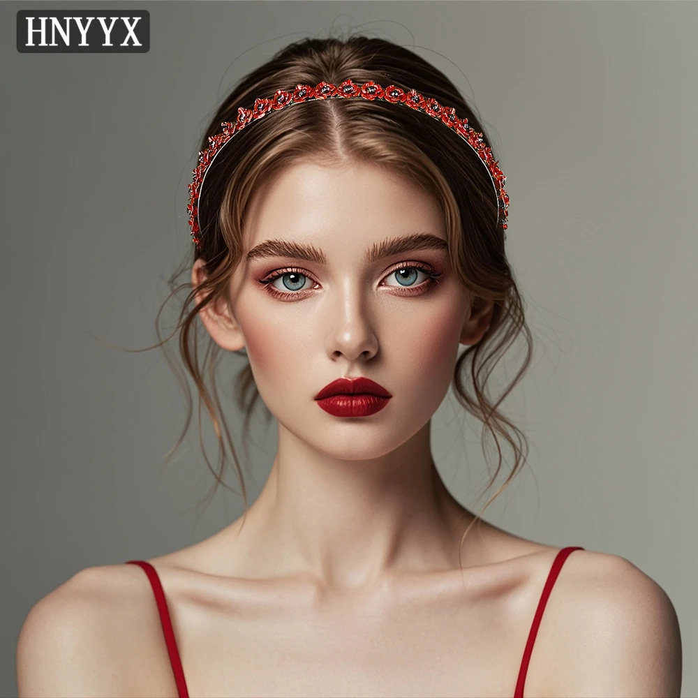 HNYYX-Cerceau à cheveux fleur en alliage rouge pour femme, biscuits fins, bande de sauna, cristal simple, accessoires pour cheveux, haute qualité, mode, A14