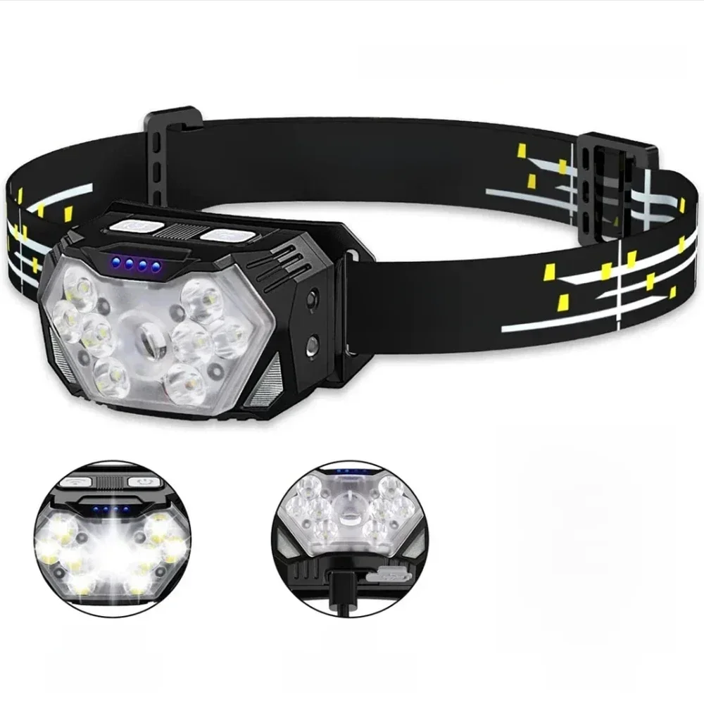 9 diod LED Mocne światło Przenośna latarka czołowa Możliwość ładowania przez USB z czujnikiem ruchu Lampa czołowa Zewnętrzna wodoodporna Latarka kempingowa — zdjęcie 2