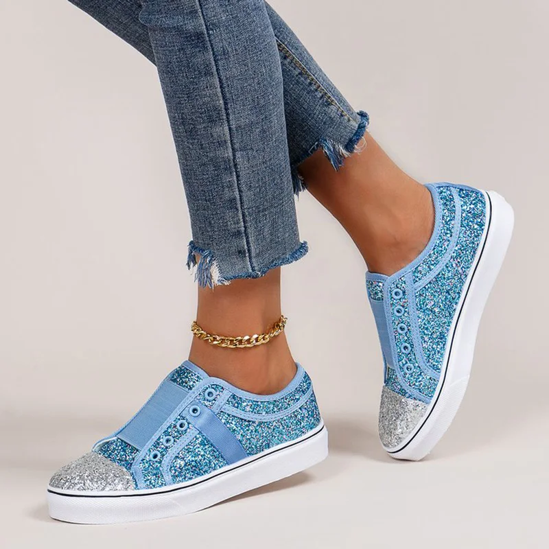 Women Vulcanize Shoes Sneakers Bling Shoes Girl Glitter Sneakers Casual Female Casual Women Shoe Lowtop Color Contrast Sequins