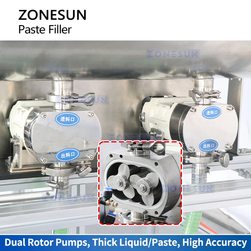 Zonesun ZS-DTGT900U2 วางฟิลเลอร์ของเหลวหนาเครื่องบรรจุโลชั่นผงซักฟอกบรรจุอุปกรณ์โรตารีกลีบปั๊ม