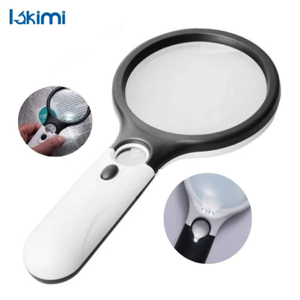 

Handheld magnifying glass with 3 LED lights for seniors reading, jewelry inspection, soldering LA-AA43