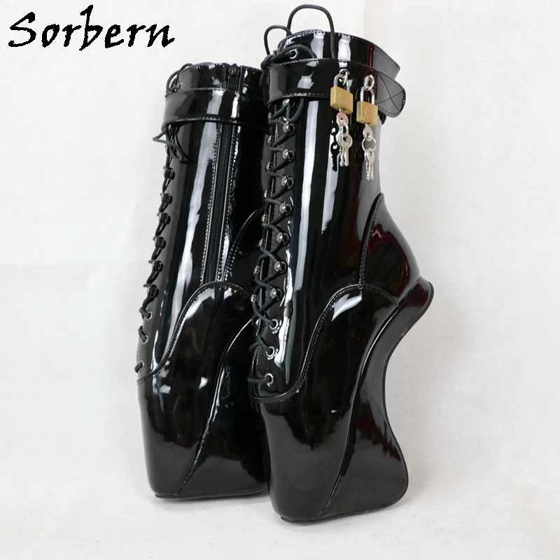 Sorbern Lockable Ankle Boots Unisex No Heels Ballet Heelless Fetish Drag Queens Shoes Bdsm Booties With Locks Key Custom Color