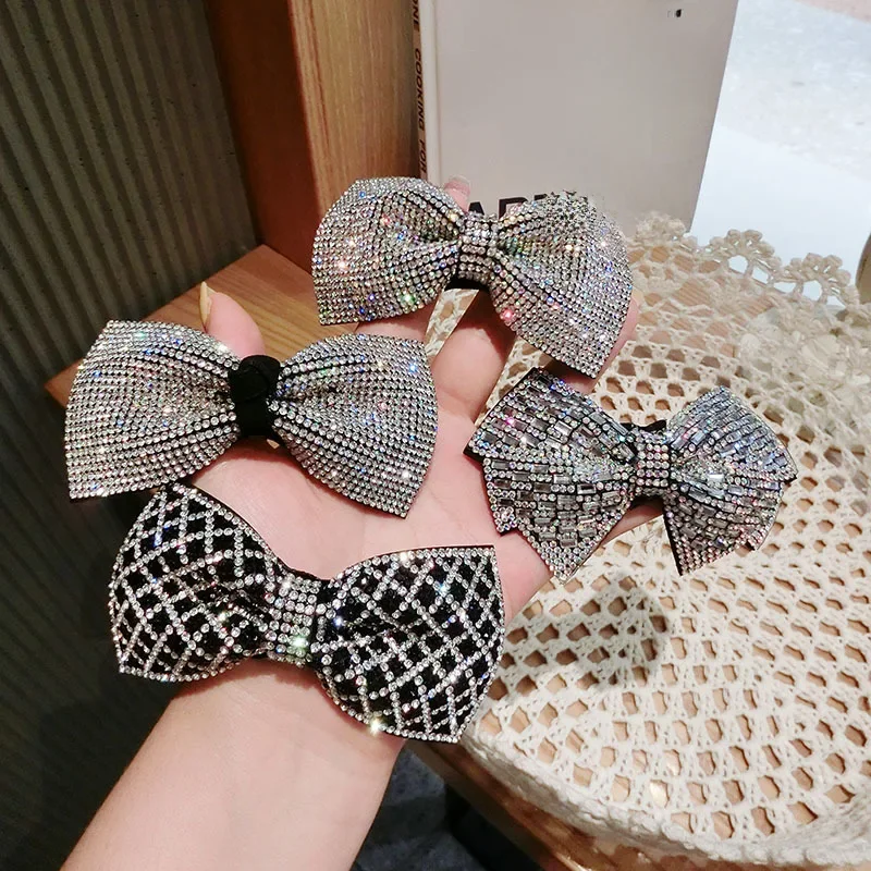 Nowe kryształowe cekiny kokardka spinki do włosów szpilki dla kobiet czarne błyszczące Rhinestone spinki do włosów diamentowa impreza biżuteria spinki do włosów Barrettes — zdjęcie 2