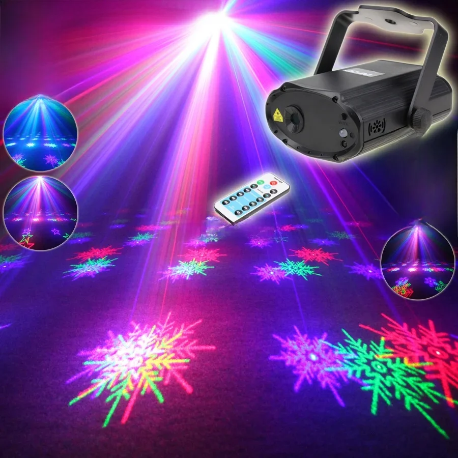 ESHINY NEW Remote MINI RGB Laser 6 snowflake Patterns Projector DJ Environment Dance Disco Bar Party Xmas Lighting Light T183D2