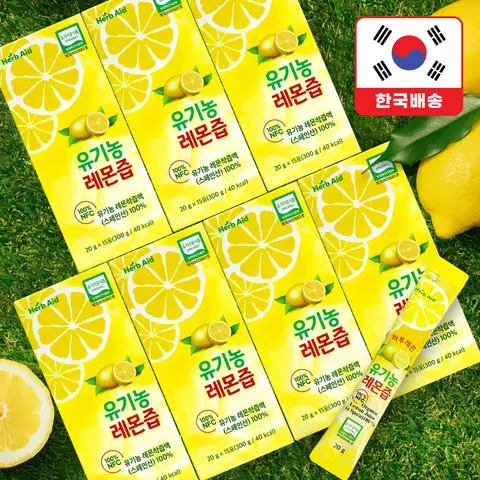 허브에이드 유기농 레몬즙 스틱(15포x20g) 100% 레몬착즙원액 레몬수 허브에이드 유기농 레몬즙 스틱(15포x20g) 100% 레몬착즙원액 레몬수