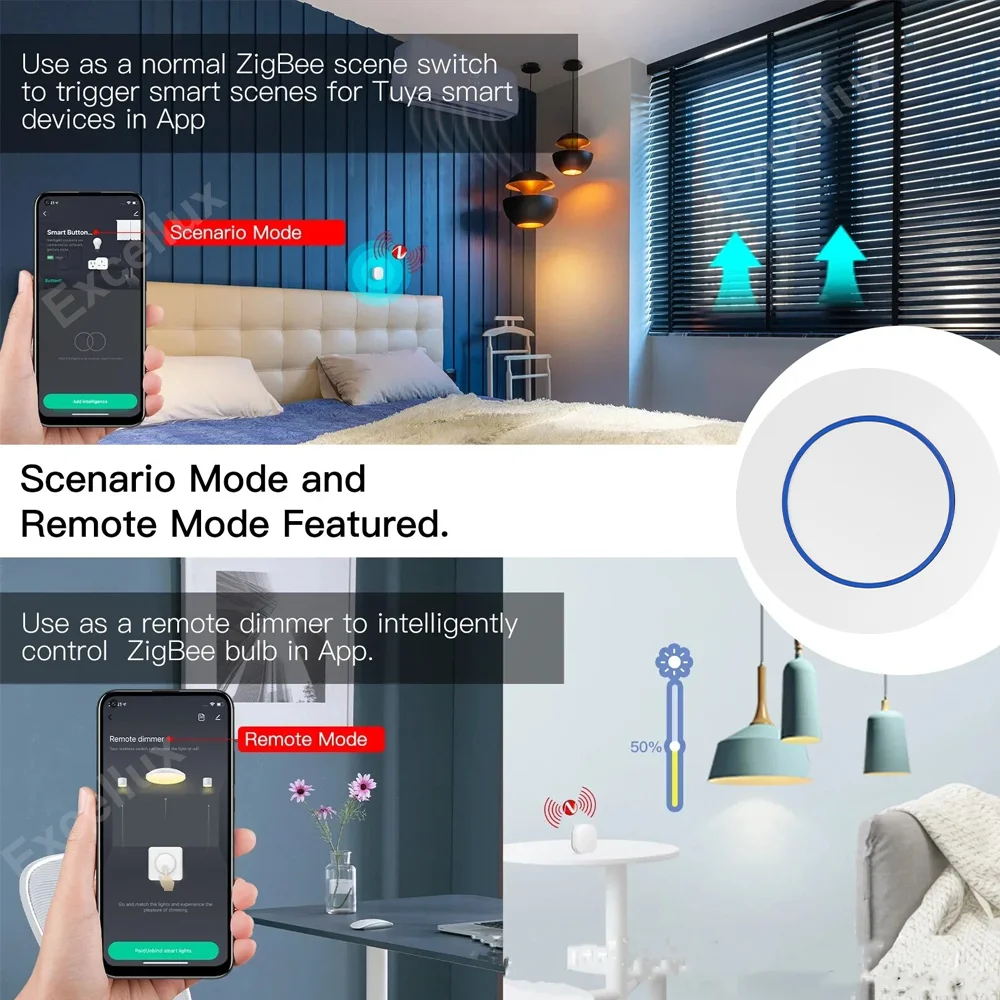 Tuya Zigbee Smart Scene Switch Wireless Smart Home Scene Switch Zigbee Smart Button Support Smart Life App Needs Zigbee Gateway