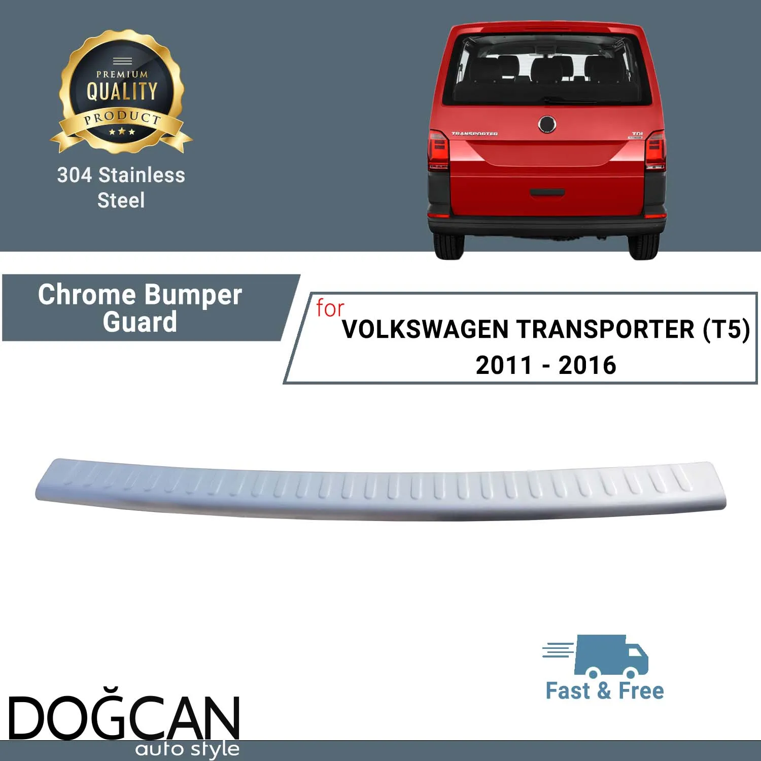 For VOLKSWAGEN TRANSPORTER T5 2011 - 2016 Stainless Steel Chrome Rear Bumper Guard Trunk Sill Protector Trunk Trim Cover