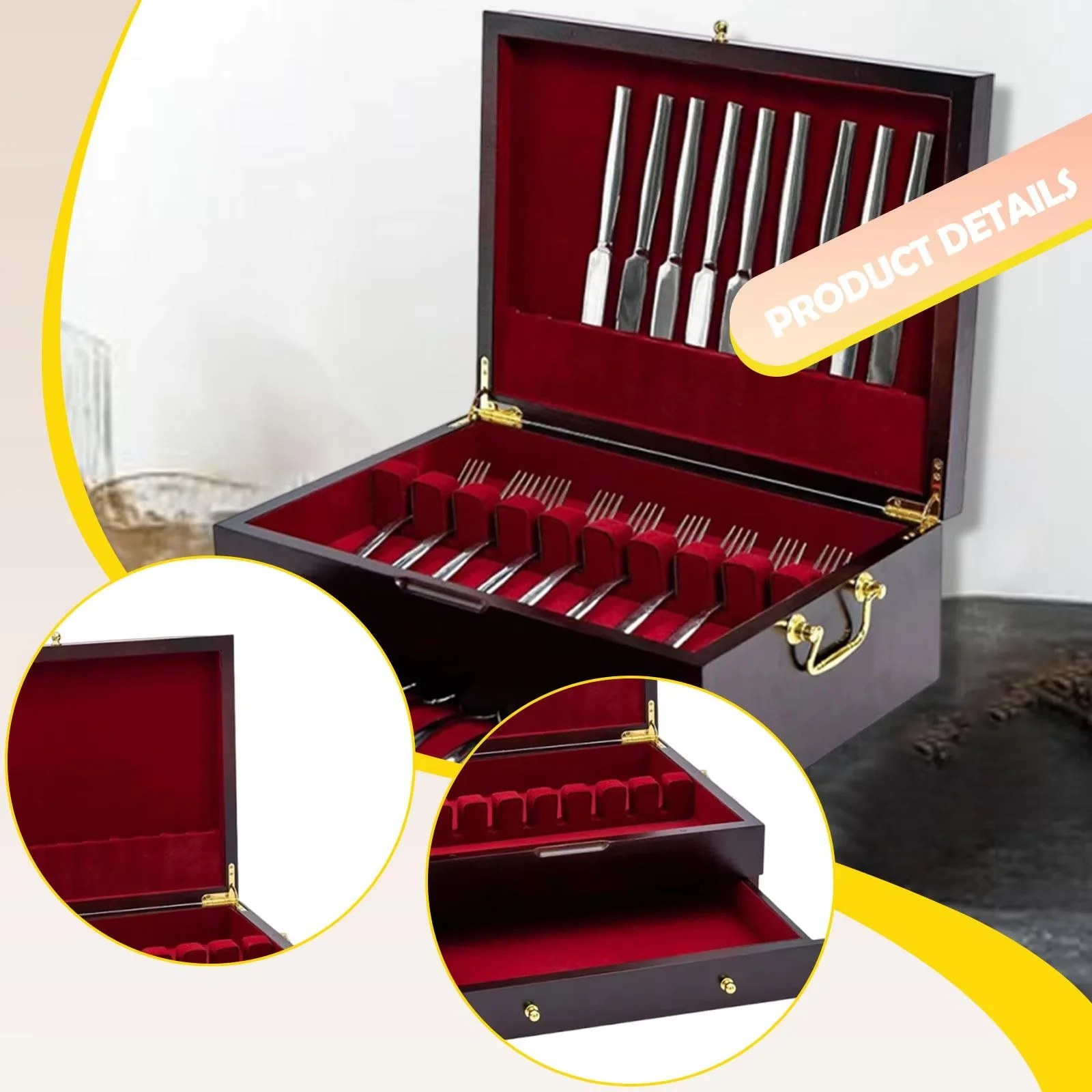 

1 шт. Деревянный органайзер для столовых приборов с ручкой и крышкой, универсальный контейнер для хранения приборов в ящике, для кухни, на Рождество