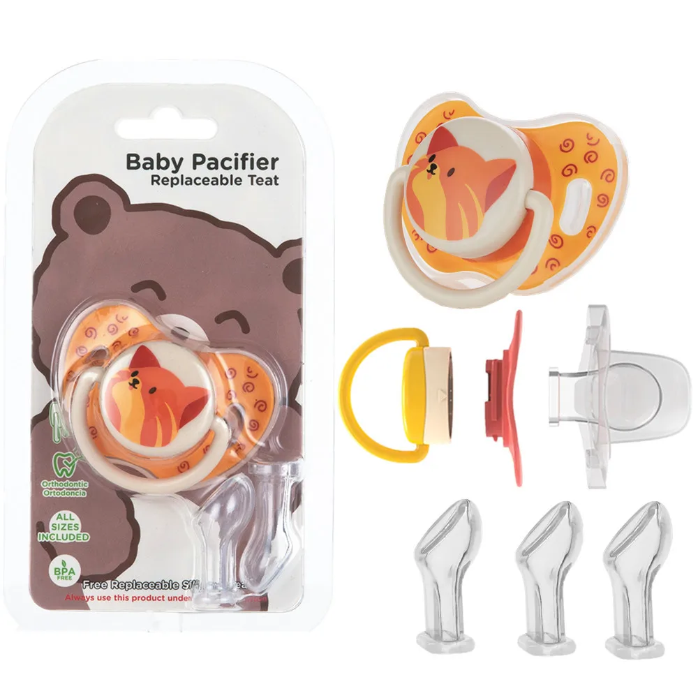 

Miyocar Lovely Cat Baby Pacifiers Bring Replacement Nipple Includes 3 Different Size Silicone Teat for Boy and Girl