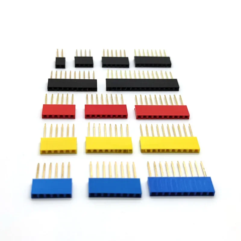 10 sztuk 2.54mm możliwość układania w stosy długie nogi złącze żeńskie 2/3/4/5/6/8/10/15P jednorzędowe złącze wielokolorowe gniazdo dla Arduino PCB — zdjęcie 2
