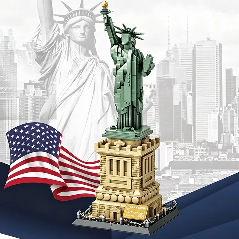 

MOC 1409PCS Building Model Block Set - Creative American Statue of Liberty City Street View Educational Building Kit Gift