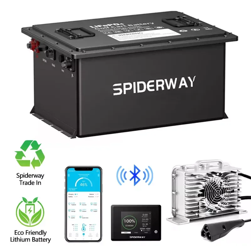 

48V(51.2V) 105Ah Golf Cart LiFePO4 Lithium Battery with Screen , Built-in 200A BMS, w/Fast Charger for EZGO RXV TXT