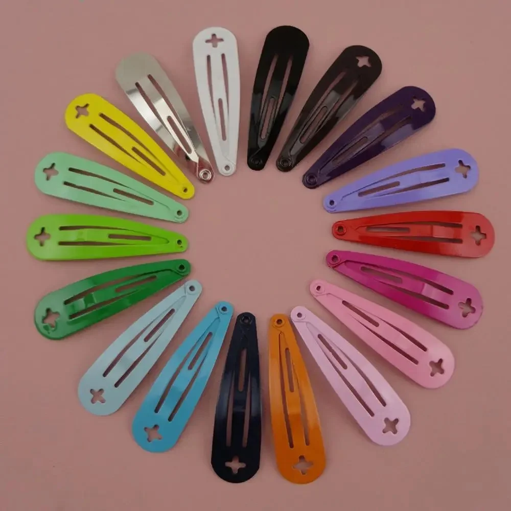 100 SZT. Metalowe klipsy zatrzaskowe w kształcie łezki 4.0cm z otworem krzyżowym, mini spinki do włosów dla dzieci, bez ołowiu, bez niklu, do samodzielnego tworzenia kokardek i spinek do włosów dla dzieci. — zdjęcie 2