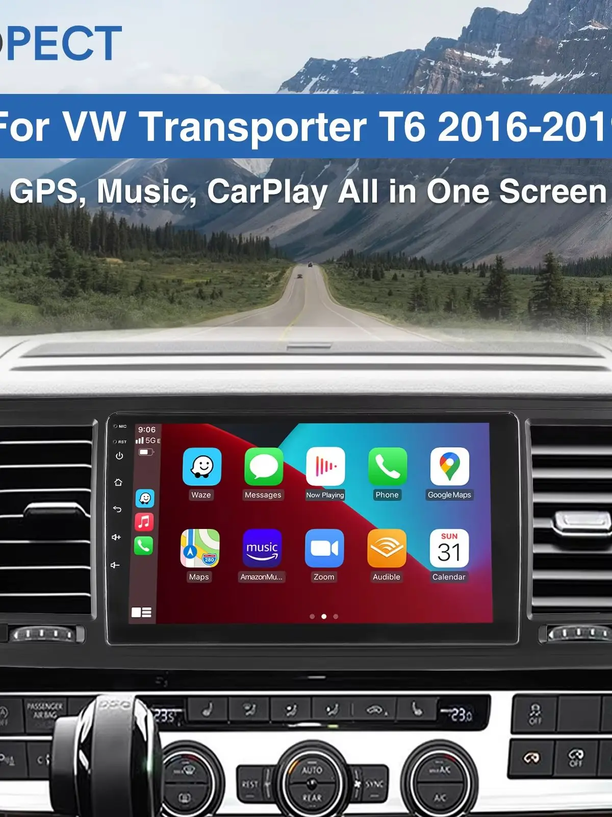 MOPECT Android 15 Draadloze CarPlay Autoradio voor VW Transporter T6 2016-2019 GPS FM WiFi Touchscreen Multimedia Video - afbeelding 2