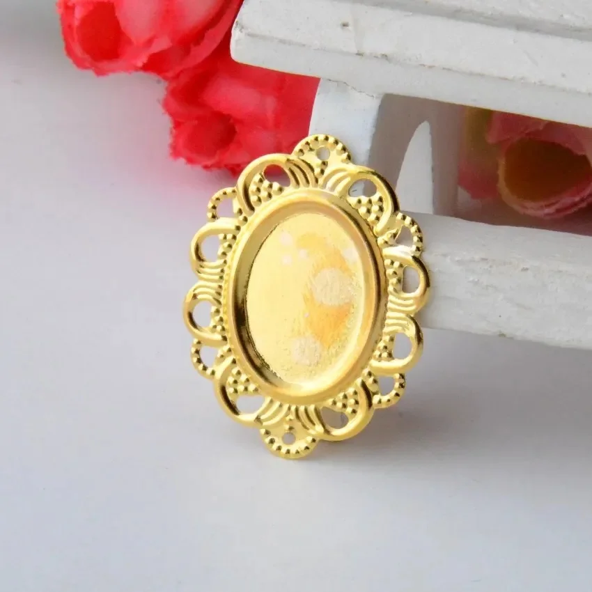 Darmowa wysyłka 100 sztuk pozłacane filigran Cabochon ustawianie okłady złącza rzemiosło dekoracji DIY upiększeń 32x24mm J2862 — zdjęcie 2