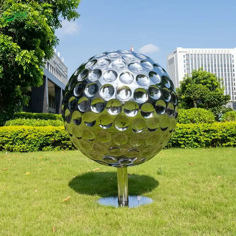 Modern Style Custom Outdoor Garden Decoration Metal Crafts 304 316 Stainless Steel Golf Ball Sculpture