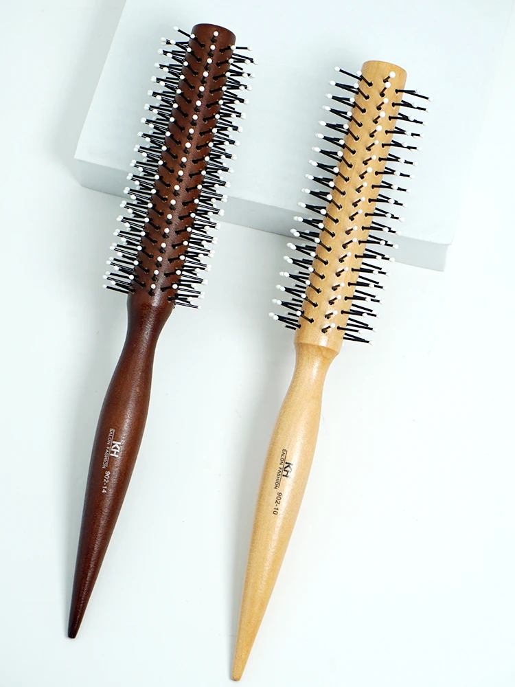 3 Sizes Wood Boar Bristle Hair Round Brush Hairdresser Styling Tools Anti Static Brush For Hair Curly Comb Pro Hair Brush