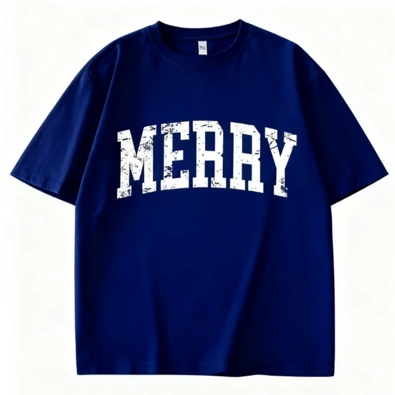 เสื้อยืดโอเวอร์ไซส์ลำลองพิมพ์ลายตัวอักษรวินเทจลายคริสต์มาส 100% ผ้าฝ้าย สำหรับผู้ชายและผู้หญิง แฟชั่น สวมใส่สบาย แขนสั้น