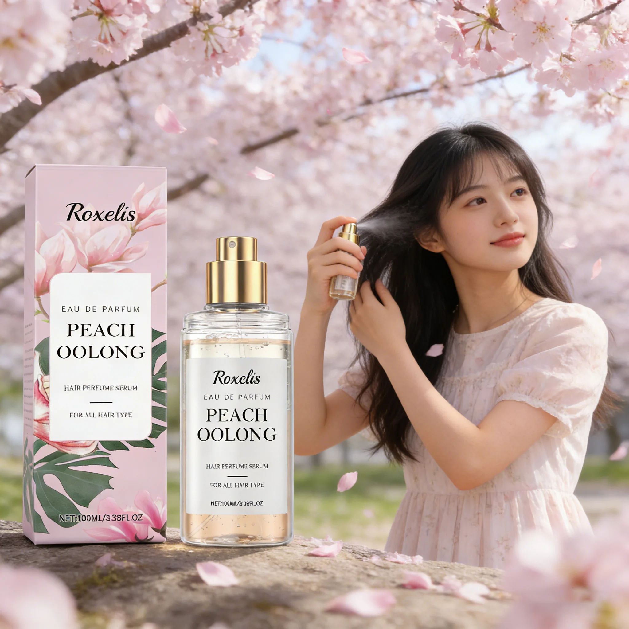 ROXELIS Perfume Capilar en Spray de 100ml con Aroma a Melocotón y Oolong, Fragancia Duradera, Cubre el Mal Olor, Realza la Fragancia Corporal, Aroma Natural