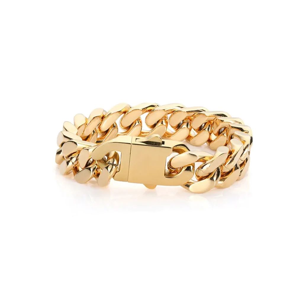 Men's Jewelry 14mm Thick Golden Cuban Chain Necklace Bracelet Miami Hip Hop Neck Chains For Men 7.5