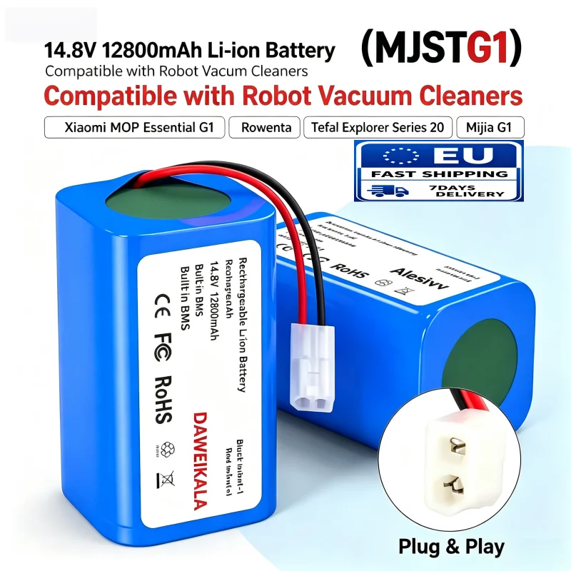 Batteria di ricambio agli ioni di litio da 14,8 V e 12800 mAh, compatibile con Mijia G1 MJSTG1, Xiaomi MOP Essential, Rowenta, Tefal Explorer Series 20, robot aspirapolvere, pacco batteria