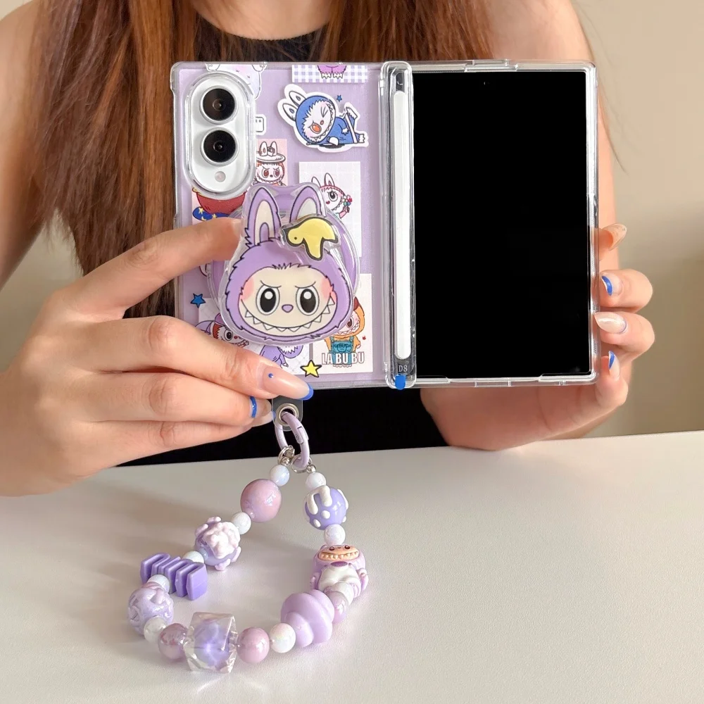 Zabawne etui magnetyczne na telefon z motywem króliczka do Samsung Galaxy Z Fold 8 Ultra 7 6 5 Fold 6 5 Fold 8 z podstawką Magsafe i łańcuszkiem