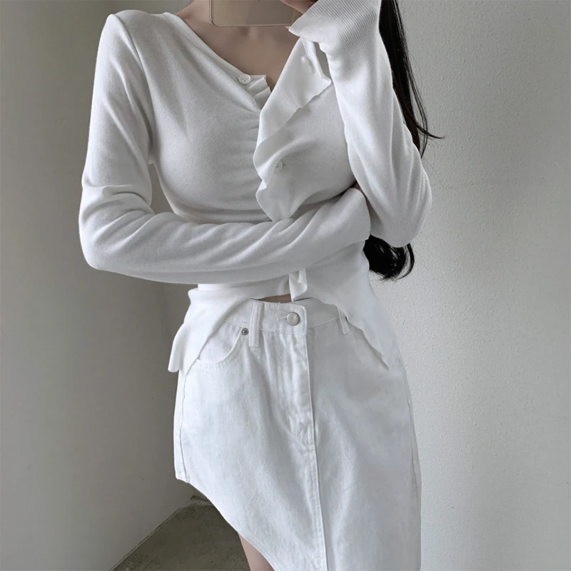 الكورية نمط ربيع جديد الخامس الرقبة سليم تدفق عدة سترة