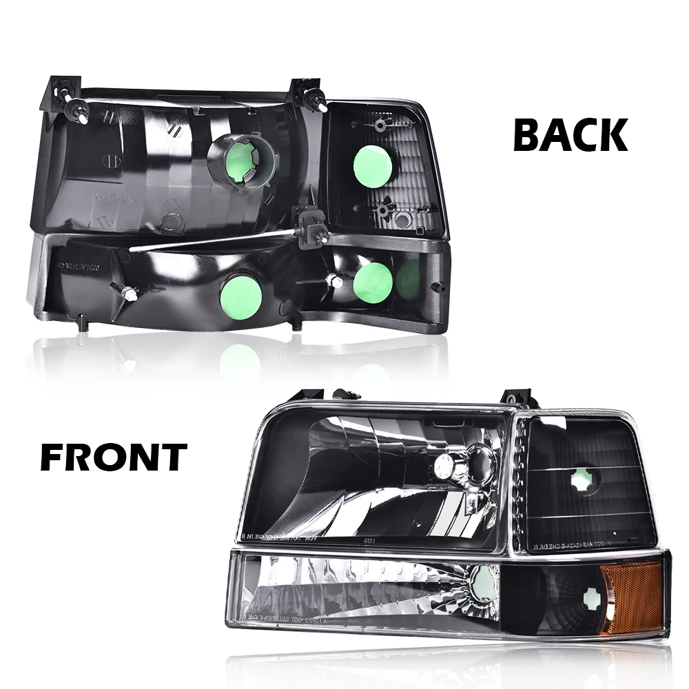 Signal Lights, Bumper Lights, Headlights (with Corner Lights) Suitable for 1992-1996 Ford F150 F250 F350 Bronco Direct Replacement Parts F2Tz13008A F2Tz13008B