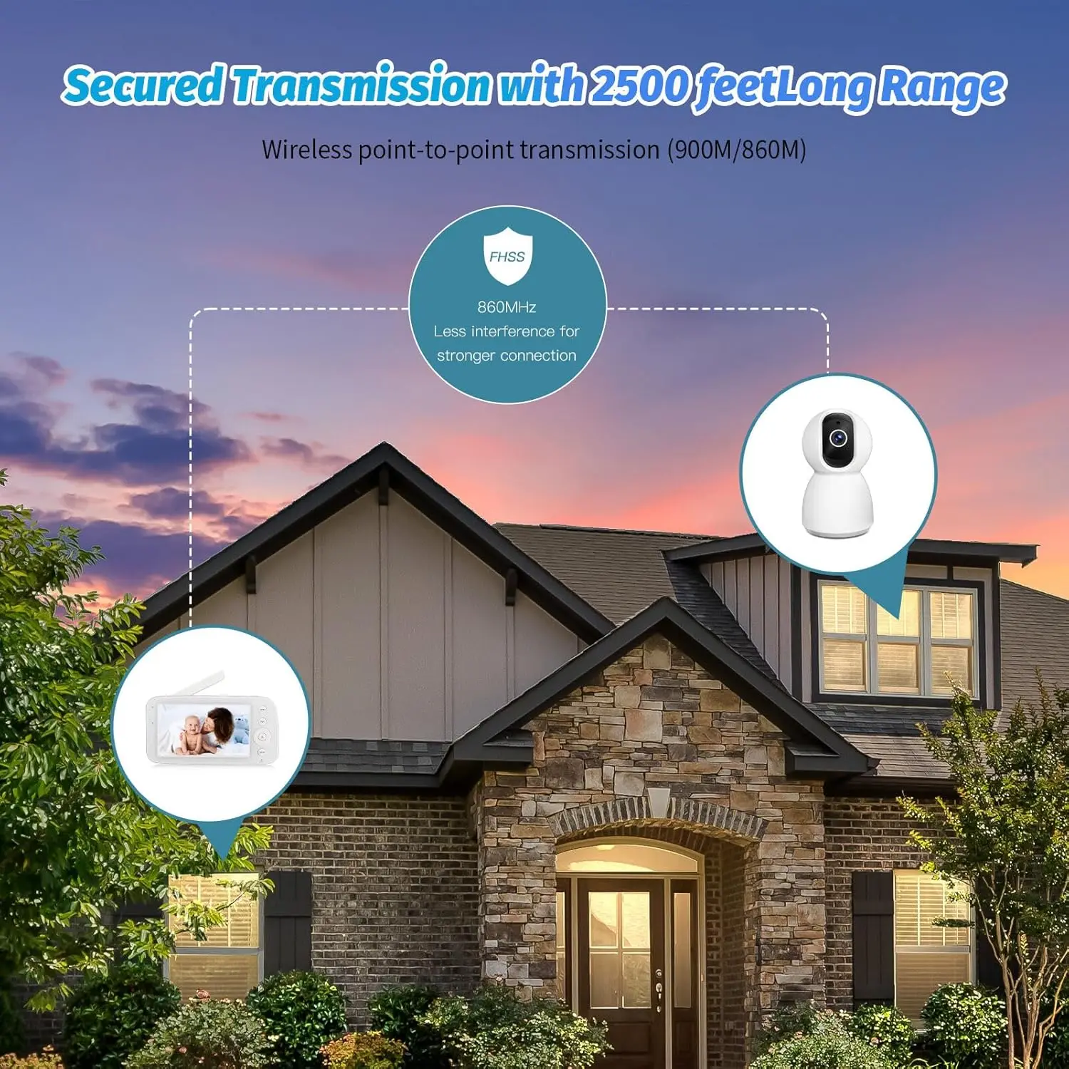 Baby Monitor Camera Audio 5 Inch Screen 28 Hours Battery Video Camera Night Vision 2-Way Talk Lullabies Baby Nanny Security Cam