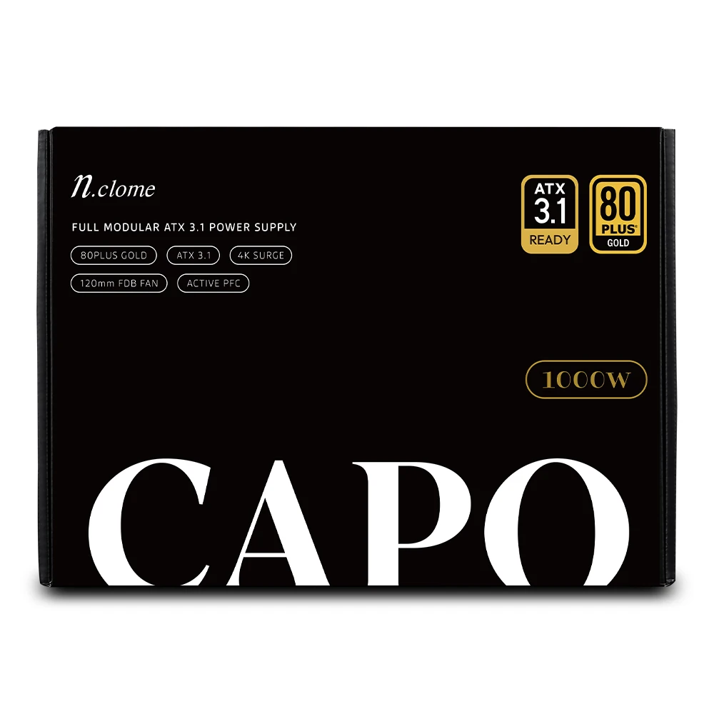 Encrome Capo 1000W 80Plus Gold Full Modular Atx 3.1 Black Computer Power Power Powder