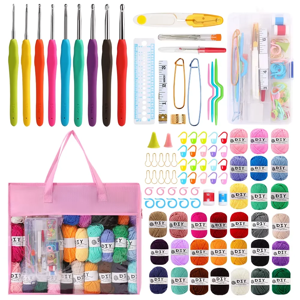 

New Non-woven Fabric Storage Bag, Wool and Crochet Hook Set, DIY Handicraft Knitting Tools